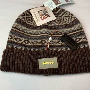 Muk Luks Brown Patterned Beanie with LED Light- OS